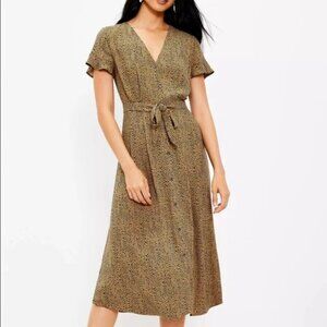 LOFT Leopard Print V-Neck Midi Dress - Size 10